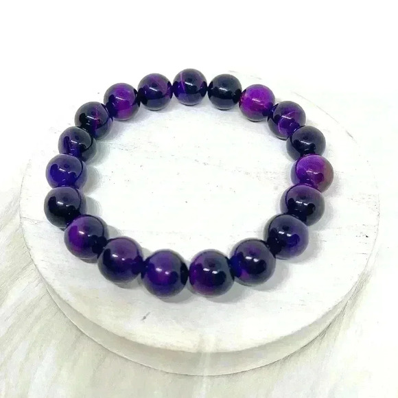 Purple Violet Tiger Eye Stone Bracelet - Picture 2 of 6